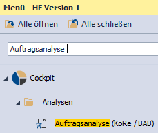 Auftragsanalyse Menü